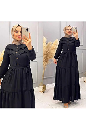 Kadın Fır Fırlı Kuşaklı Ayrobin Tesettür Elbise