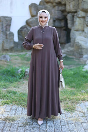 Kadın Fermuarlı Kol Lastik Detaylı Ferace