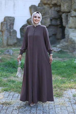 Kadın Fermuarlı Kol Lastik Detaylı Ferace