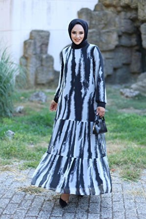 Kadın Astarlı Şifon Desenli Elbise