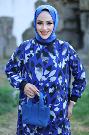 Kadın Astarlı Şifon Desenli Elbise