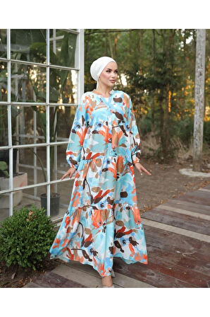 Kadın Etnik Desenli Modal Kumaş Tesettür Elbise