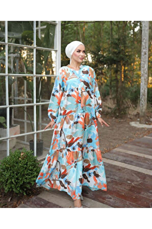 Kadın Etnik Desenli Modal Kumaş Tesettür Elbise