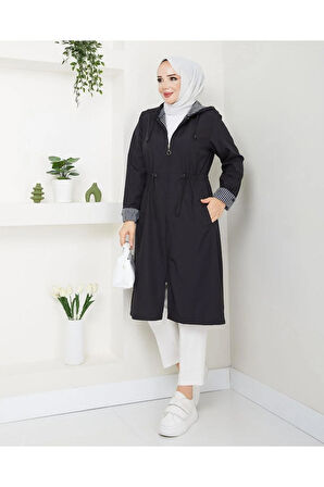 Kadın Kısa Fermuarlı Bondit Trençkot
