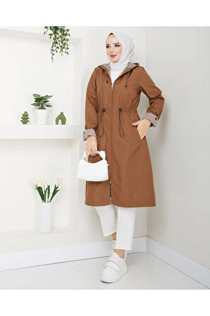 Kadın Kısa Fermuarlı Bondit Trençkot