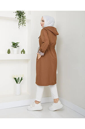 Kadın Kısa Fermuarlı Bondit Trençkot