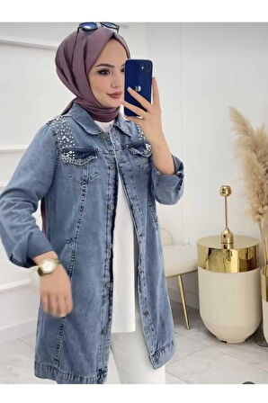 Kadın Taşlı Kot Ceket