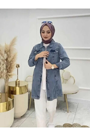 Kadın Taşlı Kot Ceket