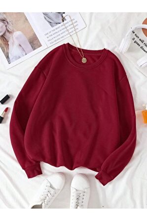 Düz Bisiklet Yaka Sweatshirt