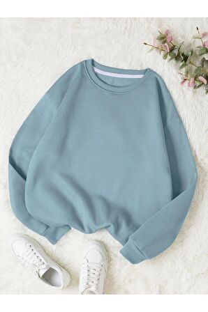 Düz Bisiklet Yaka Sweatshirt