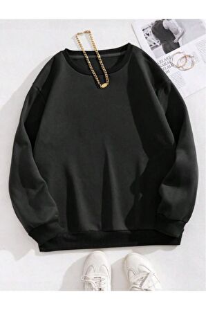 Düz Bisiklet Yaka Sweatshirt