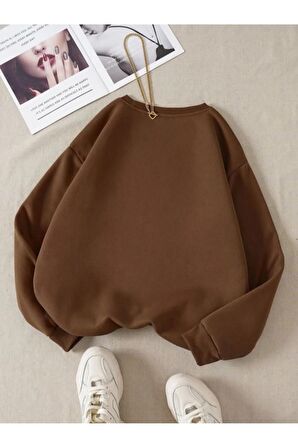 Kadın Düz Bisiklet Yaka Sweatshirt