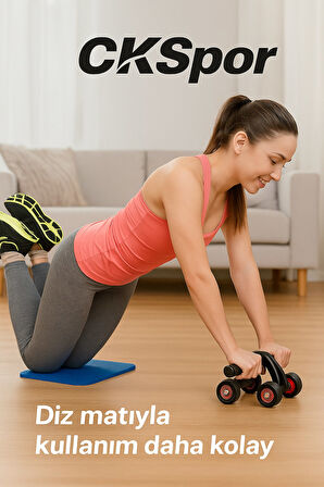 4 Tekerlekli Mekik Aleti Ab Wheel Diz Matı Hediyeli Karın Egzersiz Aleti CKS452