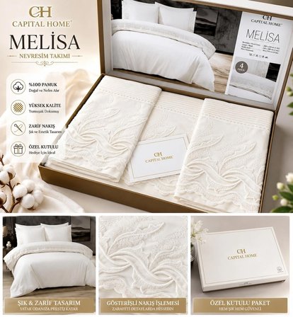 Capital Home DANTELLİ ÇİFT KİŞİLİK NEVRESİM TAKIMI 4 lü SET
