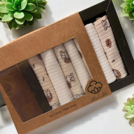  %100 Organik Pamuklu Kız - Erkek Bebek Ağız Mendili 7'li Set Kutulu
