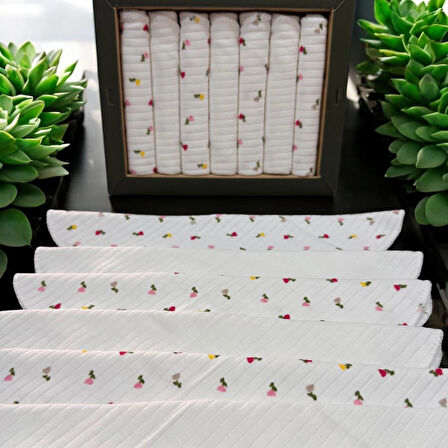 %100 Organik Pamuklu Kız Bebek Ağız Mendili Kutulu 7'li Set