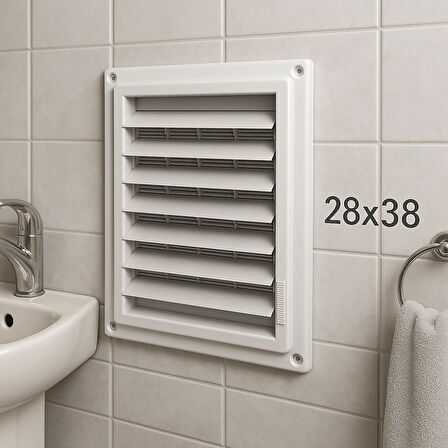 28x38 cm Plastik Banyo ve WC Havalandırma Menfezi – Yüzeysel Montaj, Hareketli Panjur Sistemli