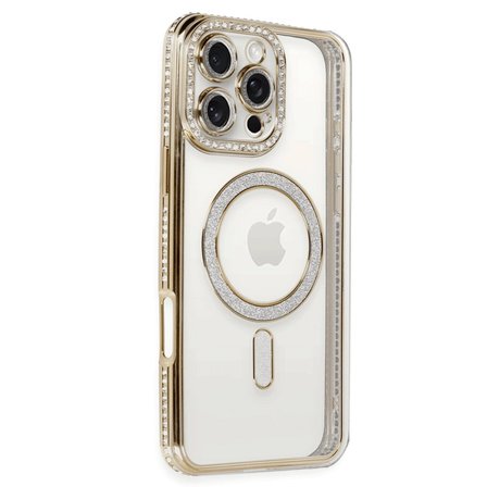 İphone 16 Pro Kılıf Joke Simli Magneticsafe Kılıf - Gold
