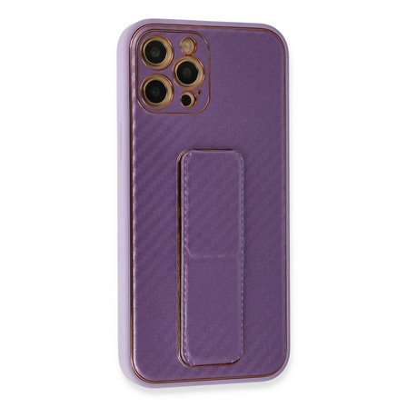 İphone 12 Pro Kılıf Coco Karbon Standlı Kapak - Mor