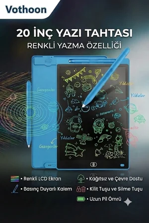 20 Inc Renkli Lcd Grafik Dijital Kalemli Çizim Tableti Yazı Tahta Not Yazma Eğitim Tableti