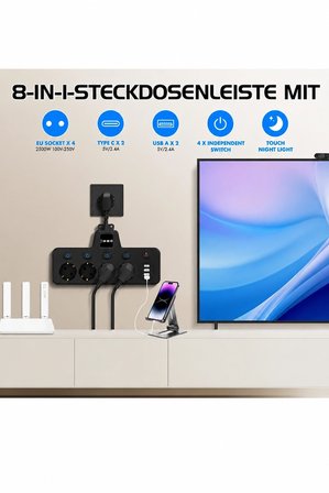 Termal Akım Korumalı 4’Lü Duvar Tipi Priz 2X Usb 2X Çıkışlı Grup Priz Çoğaltıcı Siyah (2500W)