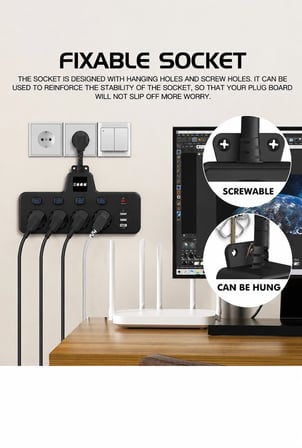 Termal Akım Korumalı 4’Lü Duvar Tipi Priz 2X Usb 2X Çıkışlı Grup Priz Çoğaltıcı Siyah (2500W)