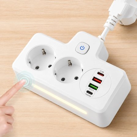 Bkl-502 Akım Korumalı 2Li Priz 2 Usb 2 Çıkış 4000W Hızlı Duvar Tipi Dokunmatik Led Aydınlatmalı