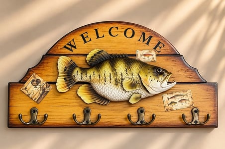Balık Figürlü Ahşap Welcome Duvar Askısı Anahtarlık Alk6254