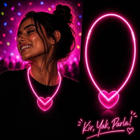 Neon Işıklı Fosforlu Parti Kolyesi Pembe Renk