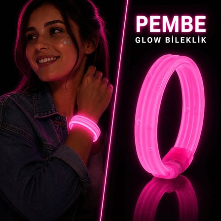 Pembe Kalın Glow Bileklik – Kırılarak Yanan Parti Festival Bilekliği