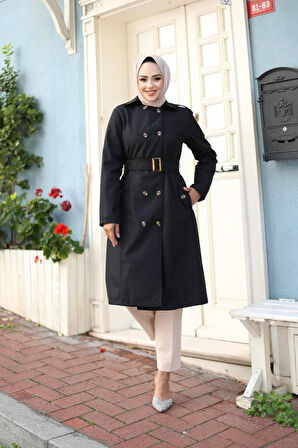 Kadın Kemerli Düğmeli Trençkot
