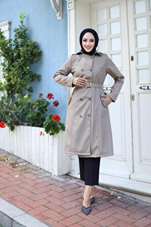 Kadın Kemerli Düğmeli Trençkot