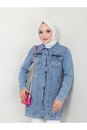 Kadın Düğmeli Kot Ceket