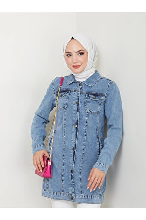 Kadın Düğmeli Kot Ceket