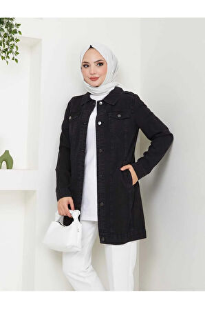 Kadın Düğmeli Kot Ceket