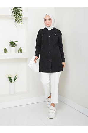 Kadın Düğmeli Kot Ceket