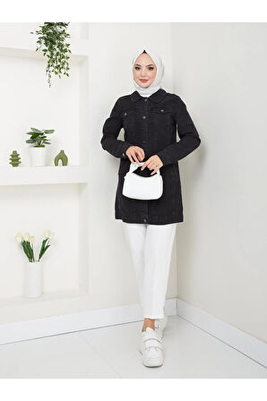 Kadın Düğmeli Kot Ceket
