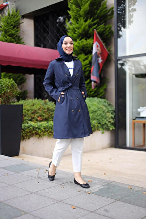 Kadın Kemerli Düğmeli Trençkot