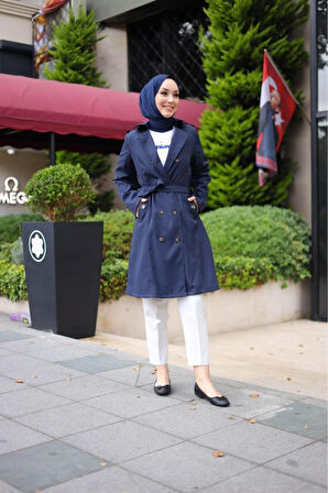 Kadın Kemerli Düğmeli Trençkot