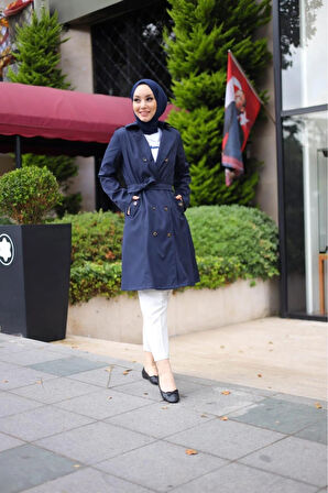 Kadın Kemerli Düğmeli Trençkot