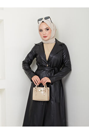 Kadın Astarlı Deri Trençkot