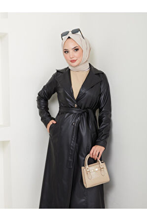 Kadın Astarlı Deri Trençkot