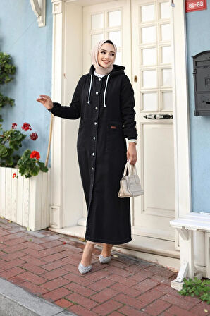 Kadın Uzun Cepli Kapüşonlu Kot Kap