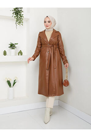 Kadın Astarlı Deri Trençkot