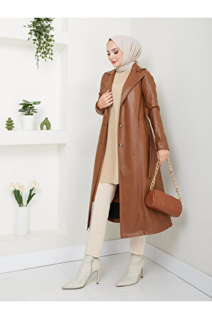 Kadın Astarlı Deri Trençkot