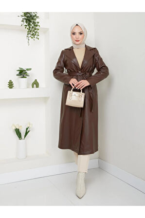 Kadın Astarlı Deri Trençkot