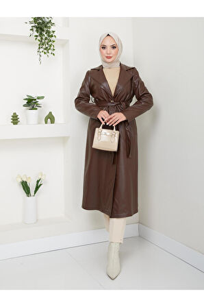 Kadın Astarlı Deri Trençkot