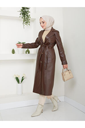 Kadın Astarlı Deri Trençkot