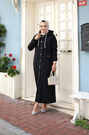 Kadın Uzun Cepli Kapüşonlu Kot Kap