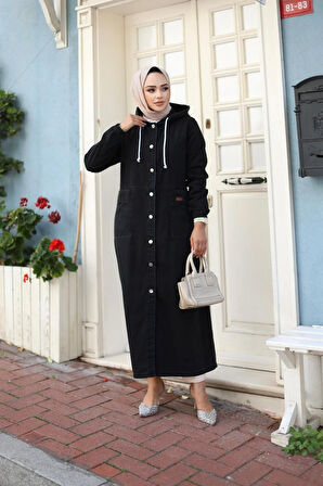 Kadın Uzun Cepli Kapüşonlu Kot Kap